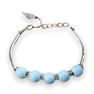 New Woman’s Aquamarine & Sterling Silver Floral Boho March Birthstone Bracelet